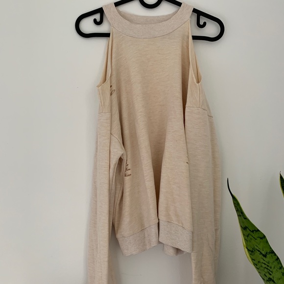 Beige Distressed Sweatshirt - Picture 1 of 6